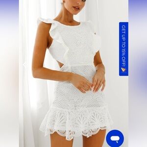SELFIE LESLIE JACKIE PINAFORE FILIGREE LACE DRESS WHITE